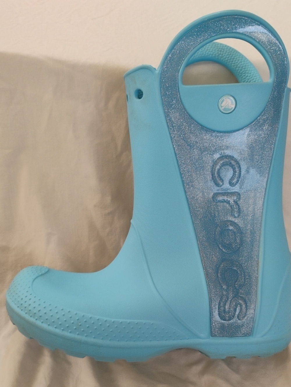 CROCS Kids Light Blue Glitter Handle Sz 5 Rainboots